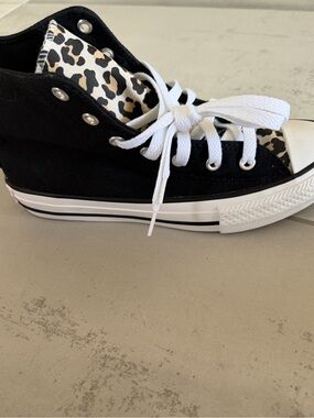 Converse Black High-Top Sneaker with Leopard Accent Unisex New w/out Box